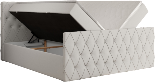 Boxspringbett mit gesteppter Front und Kopfteil, Multipocket-Matratze, zwei Bettkästen - MIREN DUO - 140 x 200 cm - Weiß Kunstleder - H4 Bild 4