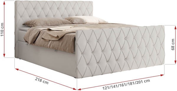 Boxspringbett mit gesteppter Front und Kopfteil, Multipocket-Matratze, zwei Bettkästen - MIREN DUO - 140 x 200 cm - Weiß Kunstleder - H4 Bild 5