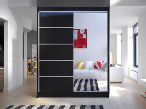 Kleiderschrank Metropolis III, mit RGB LED Beleuchtung, Farbe: Schwarz