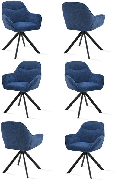GOEURVANT 1370 Esszimmerstühle 6er-Set, 360° Drehbar, Chenille - Blau