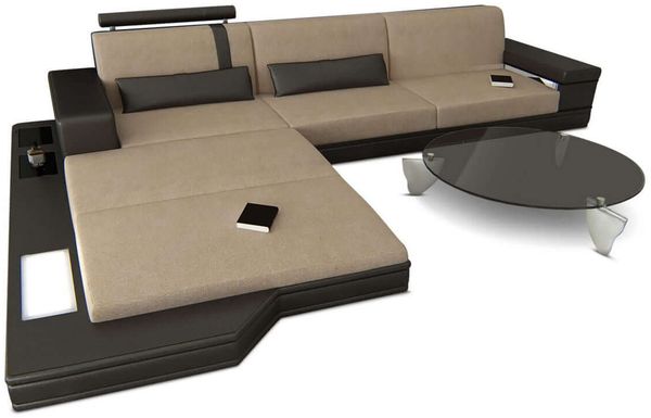 Stoffsofa Messana L-Form – Komfort & Design - Mikrofaserstoff - Cappuccino-Schwarz - Links