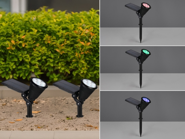 2er Set Solar Deko Gartenstrahler schwenkbbar mit RGB Farbwechsel