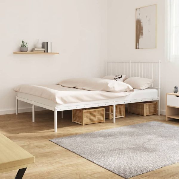 vidaXL Bettgestell mit Kopfteil Metall Weiß 135x190 cm 350930