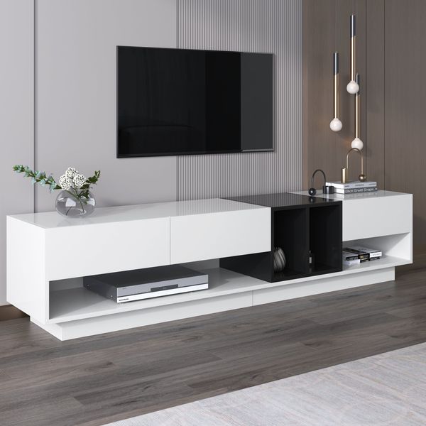 Merax Lowboard TV-Board, TV-Schrank, hochglanz mit Schubladen und offenen Fächer, Breite 190cm