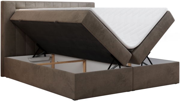 Boxspringbett - Polsterbett mit LED Kopfteil - GOLD-5 - 140x200cm - Braun Velours - H3 Bild 4