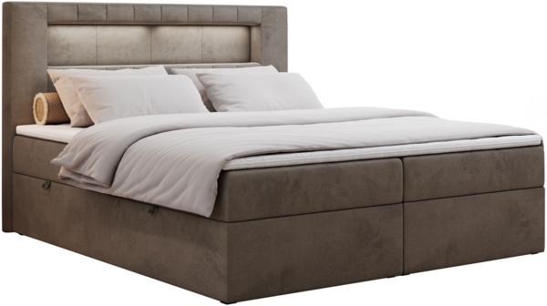Boxspringbett - Polsterbett mit LED Kopfteil - GOLD-5 - 140x200cm - Braun Velours - H3 Bild 3