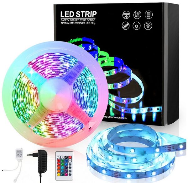 Clanmacy LED Stripe 1-10m LED Streifen Lichtband 5050SMD Leiste RGB Fernsteuerung LED Band, 30-flammig, Licht-Streifen Fernbedienung RGB Lichterkette 5050 SMD Lichtleiste