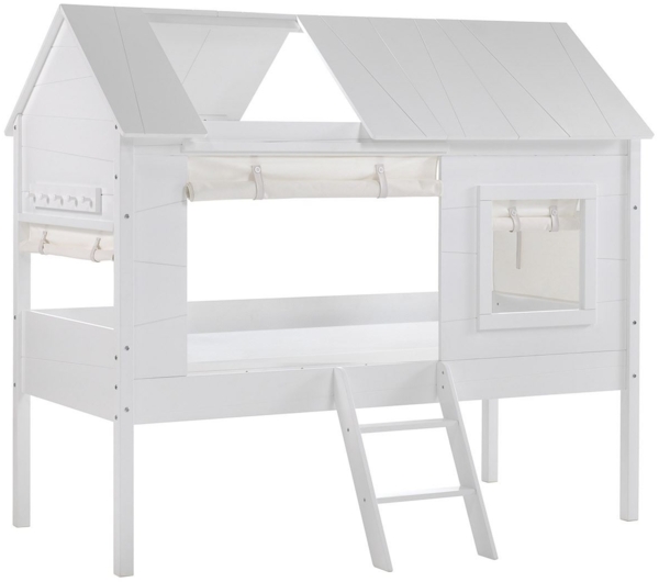 Baumhaus Bett mit Vorhang Kanika 209x137x185 Spielbett MDF Weiß