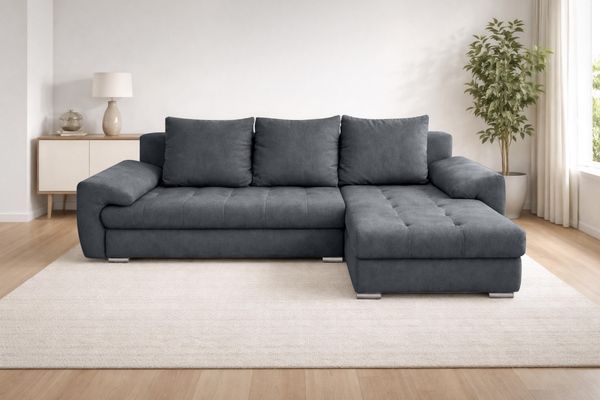AX LIVING Manisa Wohnzimmer Couch L dunkelgraue Eckcouch R