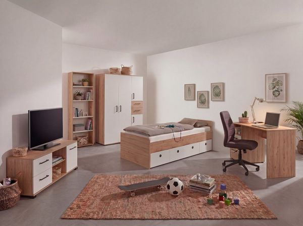 arthur berndt Jugendzimmer-Set Bente Jugendzimmer Set 5 teilig, (5-tlg, 5tlg -Schrank, Bett, Schreibtisch, Sideboard, Standregal), Stauraumstark, pflegeleicht, zeitlos, Made in Germany