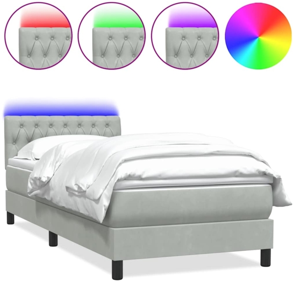 vidaXL Boxspringbett mit Matratze & LED Hellgrau 80x210 cm Samt 3317145