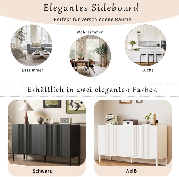 Sideboard modern, schwarz, 4 grifflose Türen, höhenverstellbare Regale, 145x41,5x80 cm Bild 7