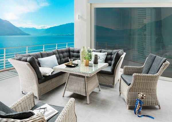 Destiny Garten-Essgruppe PALMA LUNA, (16-tlg, 2x Schenkel, 1x Eckmodul, 2x Sessel, 1x Tisch, inkl. Auflagen), Aluminium, Polyrattan