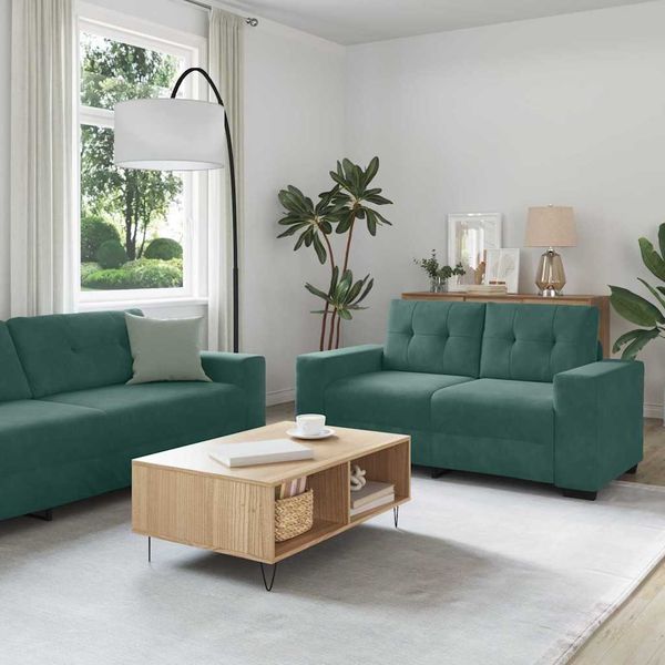 vidaXL Sofa Set 3 pcs Dunkelgrün 221 x 80 x 80 cm Samt 3324641
