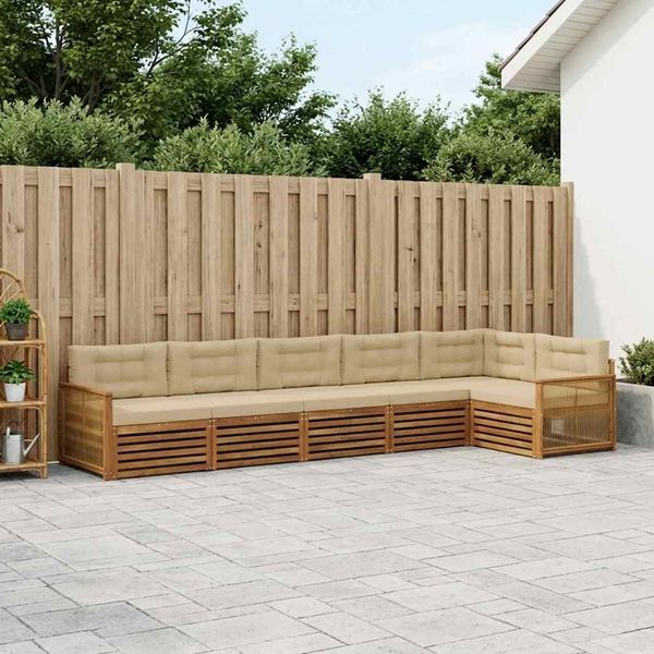 vidaXL Outdoor-Sofagarnitur mit Kissen 6 pcs Natur und Beige 3383421