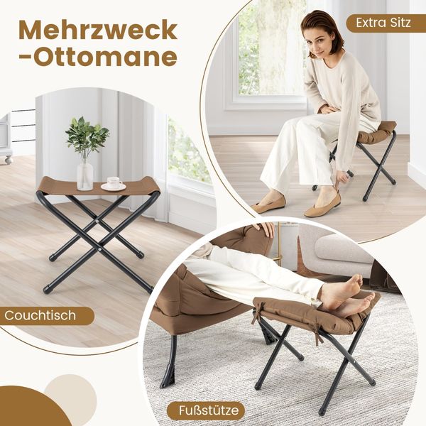 Sessel mit Hocker & Armlehnen & Seitentasche & Fußstütze Relaxsessel Ohrensessel Braun