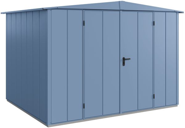 Hörmann Ecostar Metall-Gerätehaus Elegant mit Satteldach Typ 3, 238x303 cm , taubenblau, 7,2 m²,2-flüglige Tür