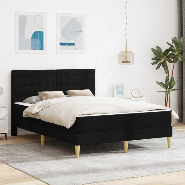 vidaXL Bettgestell mit Matratze Schwarz 140 x 190 cm Stoff 3415110