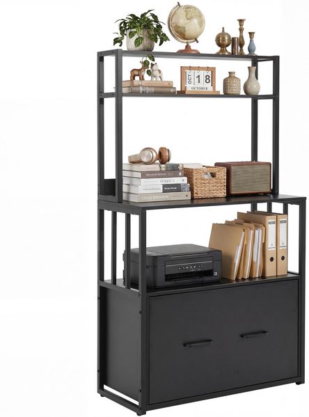 YITAHOME Aktenschrank mit Schublade, Aktenschrank mit Bücherregal für A4, Briefe, Rechtsakten, Metall-Aufbewahrungsschrank, Druckerständer für Büro, Schule, Zuhause, Organisation, Schwarz