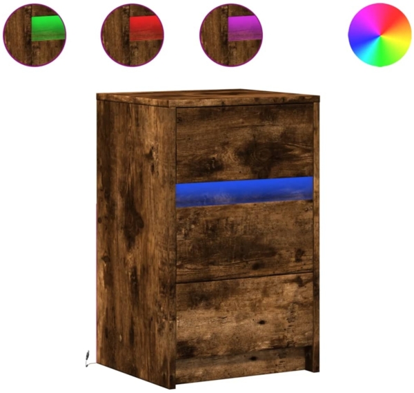 vidaXL Nachttisch mit LED-Leuchten Räuchereiche Holzwerkstoff 852016