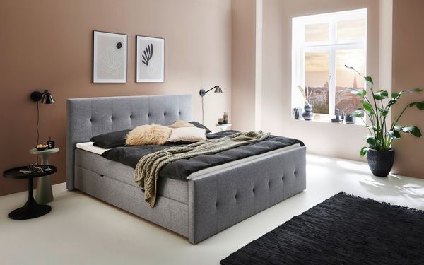 Home affaire Boxbett Tessaja, inkl. Bettkasten, in der Breite 180x200 cm erhältlich, Kopf- und Fußteil gesteppt, inkl. Anti-Slip-Topper