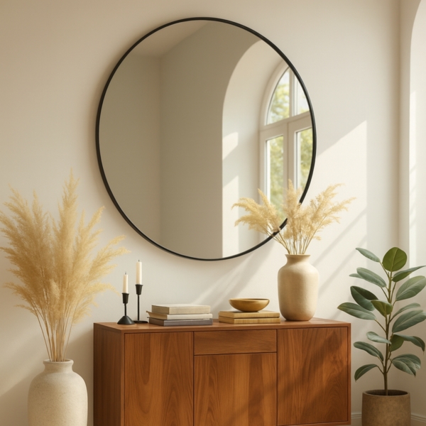 Albatros Spiegel rund schwarz mit Metallrand, 60cm Durchmesser, für Wohnzimmer, Badezimmer, Flur, Schlafzimmer, groß, Wand