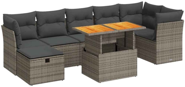 vidaXL 8-tlg. Garten-Sofagarnitur mit Kissen Grau Poly Rattan Akazie 3327984 Bild 1
