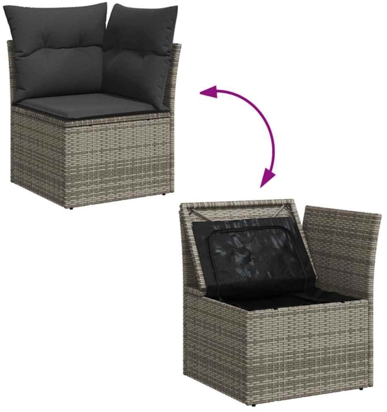 vidaXL 8-tlg. Garten-Sofagarnitur mit Kissen Grau Poly Rattan Akazie 3327984 Bild 8
