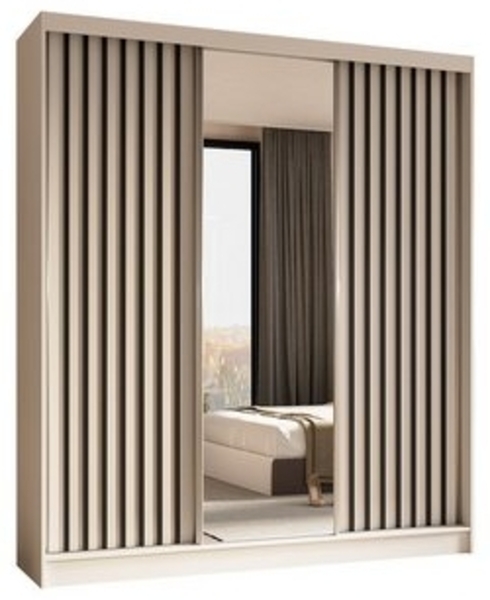 ALTDECOR Schiebetürenschrank LAMELO (Kleiderschrank Garderobenschrank mit viel Stauraum Moderner Schrank) Spiegel Spiegeltüren Lamellen Schwebetürenschrank LED Beleuchtung Bild 4