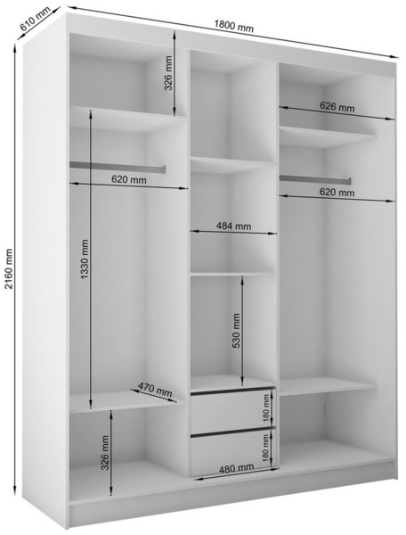 ALTDECOR Schiebetürenschrank LAMELO (Kleiderschrank Garderobenschrank mit viel Stauraum Moderner Schrank) Spiegel Spiegeltüren Lamellen Schwebetürenschrank LED Beleuchtung Bild 2