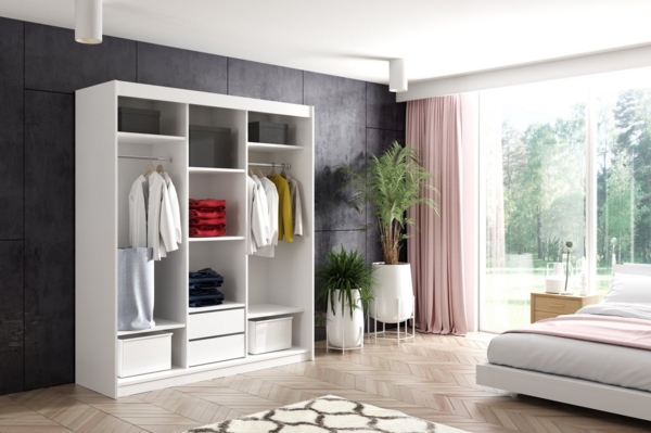 ALTDECOR Schiebetürenschrank LAMELO (Kleiderschrank Garderobenschrank mit viel Stauraum Moderner Schrank) Spiegel Spiegeltüren Lamellen Schwebetürenschrank LED Beleuchtung Bild 3