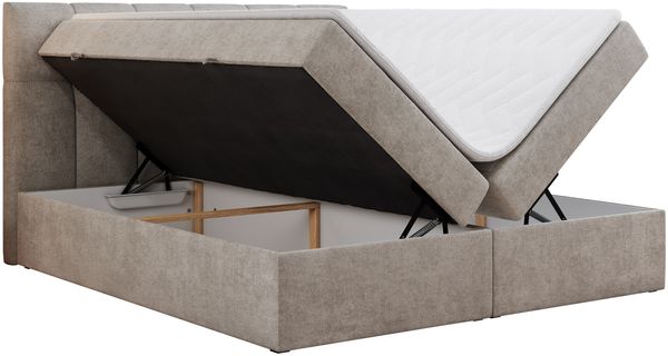 Boxspringbett mit Kopfteil und Topper, Doppelbett - RICO - 200x200cm - Beige Stoff - H4 Bild 4