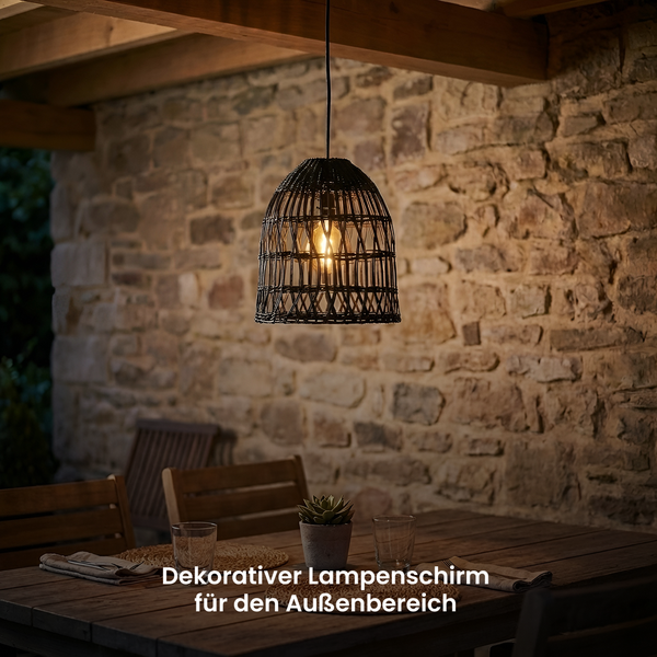 Star Lampenschirm Knute Outdoor 33 cm – Schwarzer Rattan Look, IP44, für E27 Fassung, wetterfester Lampenschirm für Garten, Terrasse & Balkon