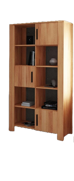Bücherregal Lubic aus Kernbuche massiv 111x45x205 cm mit 3 Türen und 7 Fächern
