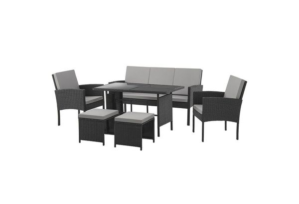 SVITA DENVER Polyrattan Gartenmöbel Set Essgruppe Lounge Esstisch Schwarz
