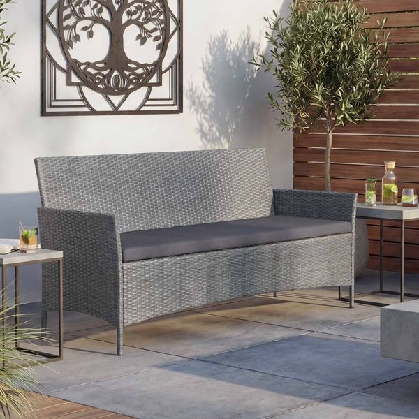3-Sitzer Poly-Rattan Gartenbank Halden, Sitzbank ~ grau, Kissen anthrazit