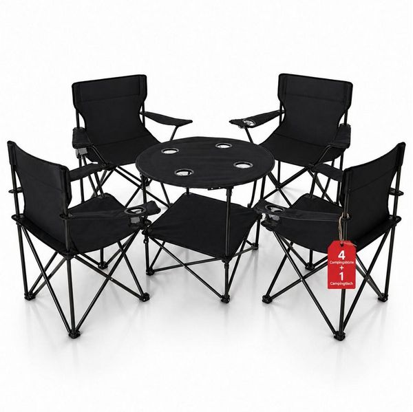 BigDean Campingstuhl Camping Set 2x Campingstühle + 1x Campingtisch (Spar-Set, 5 St), Komplettset für 2 Personen. Stabil. Belastbar. Kompakt & Klappbar