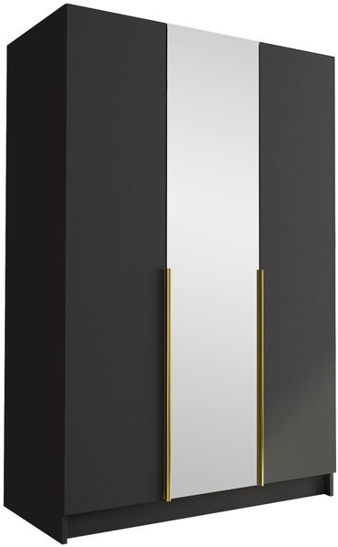 Mirjan24 'Cikzori' Kleiderschrank mit Einlegeböden und Kleiderstange, 3-türig, Laminatplatte, 215 x 58 x 150 cm, Schwarz / Gold, mit Spiegeltür Bild 3