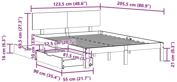 vidaXL Massivholzbett mit Schubladen Weiß 120x200 cm Kiefer 3301983 Bild 10
