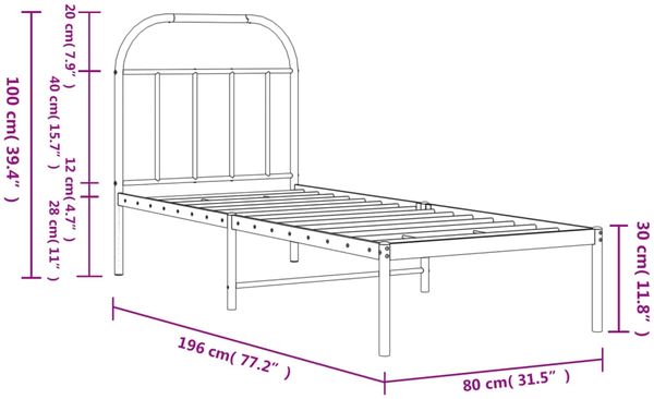 vidaXL Metallbett ohne Matratze mit Kopfteil Weiß 75x190 cm 353674 Bild 10