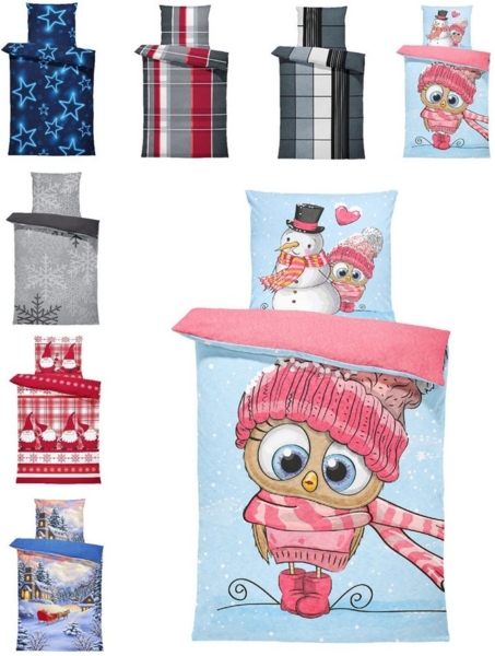 One Home Bettwäsche Winter Thermofleece, Fleece, 4 teilig, Schneemann süße Eule Herzen, kuschelig flauschig warm weich Bild 5