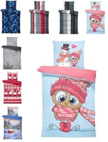 One Home Bettwäsche Winter Thermofleece, Fleece, 4 teilig, Schneemann süße Eule Herzen, kuschelig flauschig warm weich Bild 6