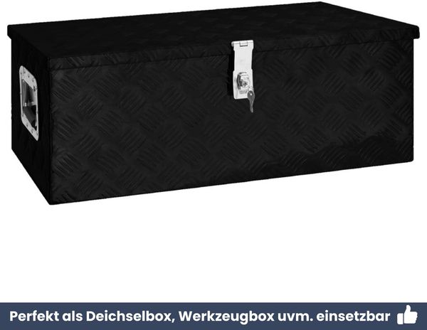 Aluminiumbox mit Deckel - Abschließbar | Alubox Deichselbox Alu Anhängerbox Werkzeugkiste Metall Transportbox Metallkiste, 80x39x30cm Schwarz Bild 6