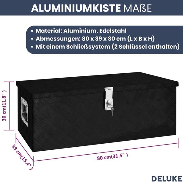 Aluminiumbox mit Deckel - Abschließbar | Alubox Deichselbox Alu Anhängerbox Werkzeugkiste Metall Transportbox Metallkiste, 80x39x30cm Schwarz Bild 3