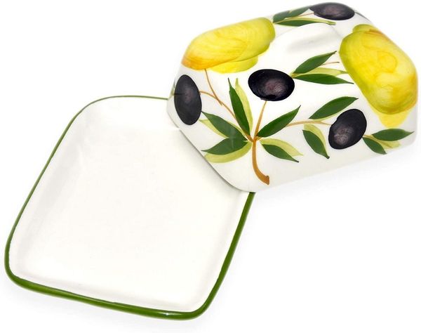 Lashuma Butterdose Zitrone Olive, Keramik, (1-tlg, 12 x 9 cm), Butterschale klein für 125 g Butter