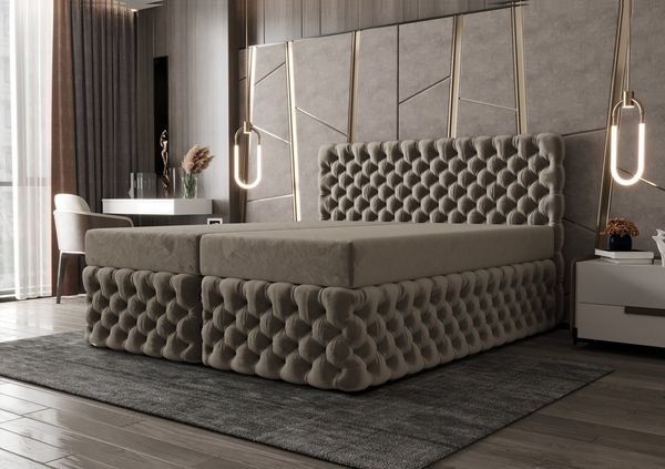 B&B Home 'Figo III' Boxspringbett mit Bettkasten, Samt, Beige, 180x200 cm