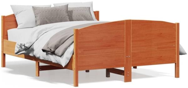 vidaXL Massivholzbett ohne Matratze Wachsbraun 135x190 cm Kiefernholz 3216184