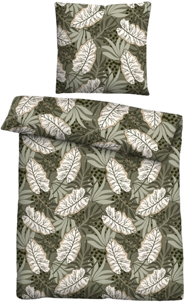 Traumhaft schlafen - Castell - Markenbettwäsche Baumwoll Renforce Bettwäsche 0400907 TROPENBLÄTTER, titanium, 1x 155x220 cm + 1x 80x80 cm