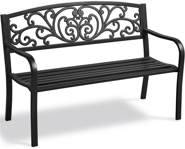 Yaheetech 3-Sitzer Gartenbank, wetterfestes Metall, 86,5 x 127 x 63 cm, Schwarz