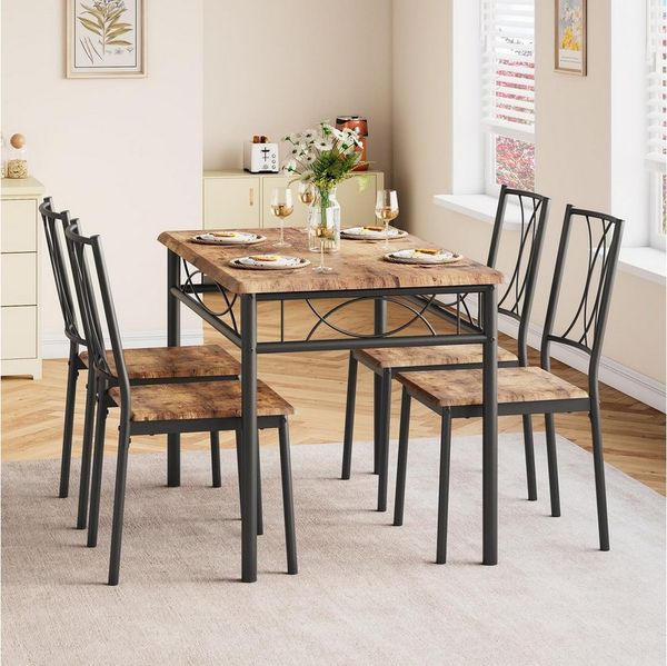 GarveeMore Essgruppe 5-teiliges Esszimmer-Set aus Holz für 4 Personen, Tisch 110 cm Rechteckiger Esstisch, 4 Stühlen mit hoher Belastbarkeit